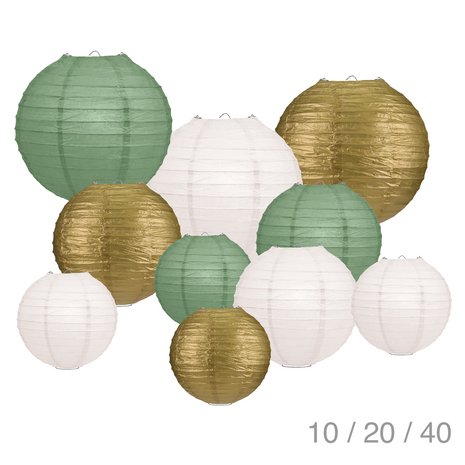 Lampionenpaket ELFENBEIN, SALBEI und GOLD - Papierlampions